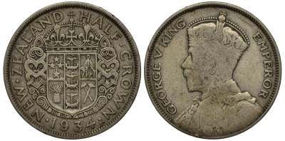 Новая Зеландия 1/2 кроны 1934 Георг V (1910-1936) KM 5 серебро 272-732