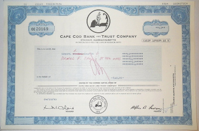 США, Cape Cod Bank and Trust company 12 акций 1993 бумага 8805-32-1