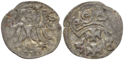 ПОЛЬША, ДАНЦИГ 1 ДЕНАР 1558 ЗИГМУНТ II АВГУСТ ЯГЕЛЛОН (1548-1572), ВЕС 0,29 Kopinski 7354 R4 серебро 1517-1021