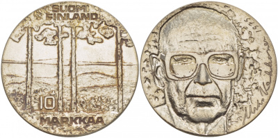 Финляндия 10 марок 1975 S-H, 75 лет президенту Урхо Кекконену KM 54 серебро UNC 1515-1634