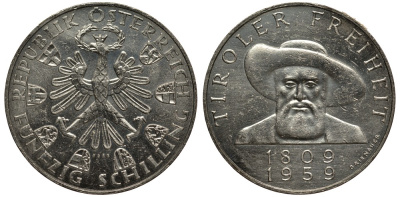 Австрия 50 шиллингов 1959 150 лет независемости Тироля KM 2888 серебро aUNC 413-3522