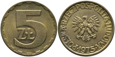 ПОЛЬША 5 ЗЛОТЫХ 1975 МОНДВОР ЛЕНИНГРАД KM 81.1 латунь 110-836