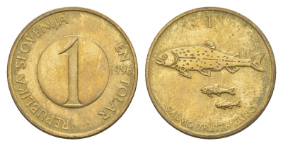 Словения 1 толар 1996 рыбы KM 4 латунь UNC 4644-927
