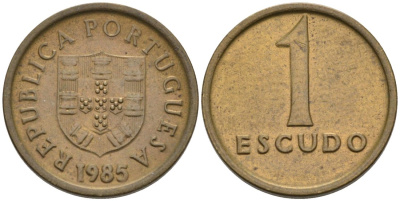 Португалия 1 эскудо 1985 KM 614 никель латунь 4567-748