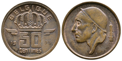 БЕЛЬГИЯ 50 САНТИМОВ 1973 BELGIQUE KM 148.1 бронза 4383-1149