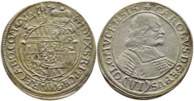 АВСТРИЯ, ОЛМУТЦ 6 КРЕЙЦЕРОВ 1674 КАРЛ II, ФОН ЛИХТЕНШТЕЙН KM 71.2 серебро 560-1756