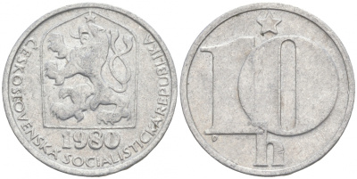 ЧЕХОСЛОВАКИЯ 10 ГЕЛЛЕРОВ 1980 СОЦИАЛИСТИЧЕСКАЯ РЕСПУБЛИКА KM 80 алюминий 44-1034