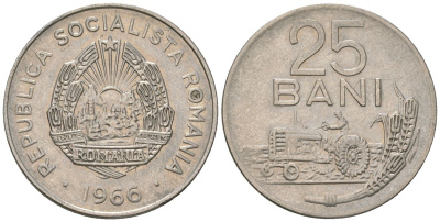 Румыния 25 бань 1966 KM 94 сталь плакированная никелем 4532-718