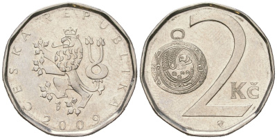 Чехия 2 кроны 2009 b’ KM 9 сталь плакированная никелем 4548-1114