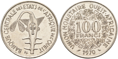 Валютное сообщество стран Западной Африки 100 франков 1970  KM 4 никель    4595-746