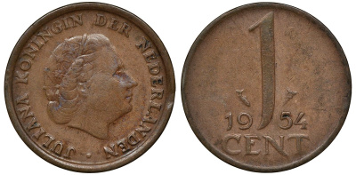 Нидерланды 1 цент 1954 Юлиана (1949-1980) KM 180 бронза 72-1033