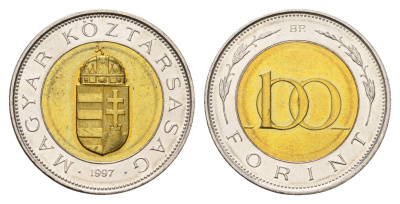 Венгрия 100 форинтов 1997 KM 721 биметалл UNC 4676-1123