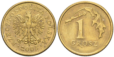 Польша 1 грош 2005 MW KM 276, Parchimowicz 701n латунь  4136-938