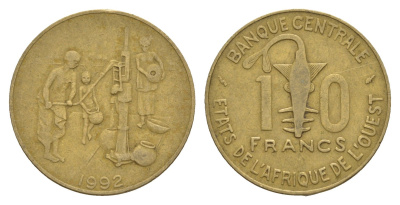 Западная Африка (BCEAO) 10 франков 1992 KM 10 медь алюминий никель 4656-844