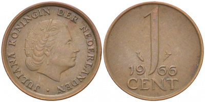 НИДЕРЛАНДЫ 1 ЦЕНТ 1966 ЮЛИАНА KM 180 бронза 3457-1217