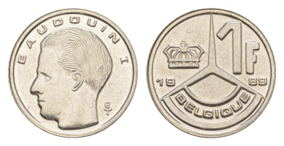 Бельгия 1 франк 1989 Belgique, Бодуэн I (1951-1993) KM 170 железо плакированное никелем 4632-561