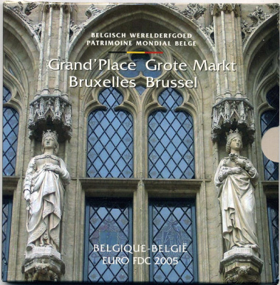 Бельгия евронабор из 8 монет + жетон 2004 Гран-Плас, рыночная площадь в центре Брюсселя, в оригинальном буклете    UNC биметалл 6-5-3-25