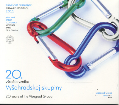 Словакия евронабор из 8 монет + 2 евро Словакия 2011 20 лет Вышеградской группе, в пластиковой запайке и оригинальном картонном буклете UNC 1-4-2-17