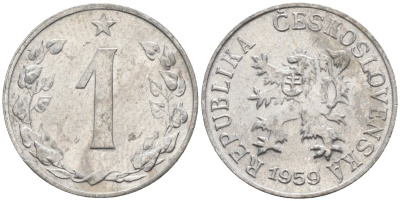 Чехословакия 1 геллер 1959 KM 35 алюминий 4152-631