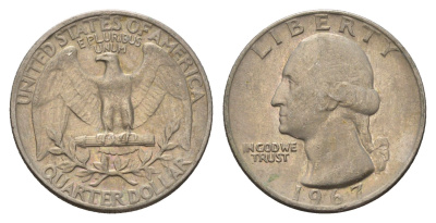 США 25 центов (квотер, 1/4 доллара) 1967 Вашингтон KM 164a медь плакированная медно-никелем 4673-1052