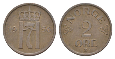 Норвегия 2 эре 1956 Хокон VII (1905-1957) KM 399 бронза 4635-331