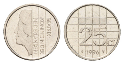Нидерланды 25 центов 1996 Беатрикс (1980-2013) KM 204 никель 206-662