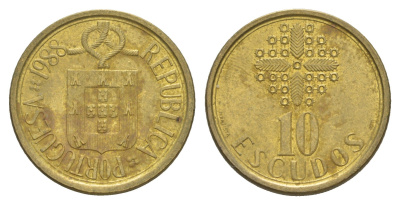 Португалия 10 эскудо 1988 KM 633 никель латунь 4654-334