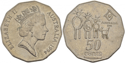 Австралия 50 центов 1994 Елизавета II (1952-2022), Международный год семьи KM 257 медно-никель UNC 3457-223