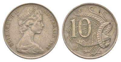 Австралия 10 центов 1968 Елизавета II (1952-2022), птица лирахвост KM 65 медно-никель 4364-4511