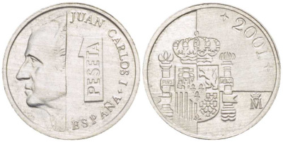 ИСПАНИЯ 1 ПЕСЕТА 2001 ХУАН КАРЛОС I (1975-) KM 832 алюминий 214-627