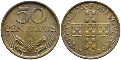 ПОРТУГАЛИЯ 50 СЕНТАВО 1979 KM 596 бронза 4395-846