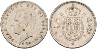 Испания 5 песет 1984 Хуан Карлос I KM 823 медно-никель 4573-946