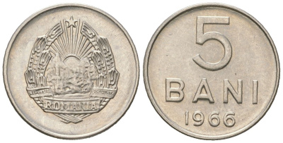 Румыния 5 бань (бани) 1966 KM 92 сталь плакированная никелем UNC 4617-958