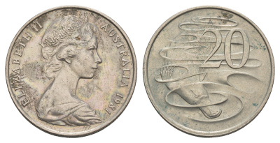 Австралия 20 центов 1981 Елизавета II (1952-2022), утконос KM 66 медно-никель 4653-1111