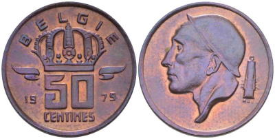 БЕЛЬГИЯ 50 САНТИМОВ 1979 BELGIE, БОДУЭН I (1951-1993) KM 149.1 бронза 214-223