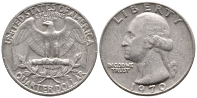 США 25 центов (квотер) 1970 Вашингтон KM 164а медь плакированная медно-никелем 4364-514