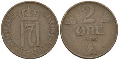 Норвегия 2 эре 1923 Хокон VII (1905-1957) KM 371 бронза 4615-356