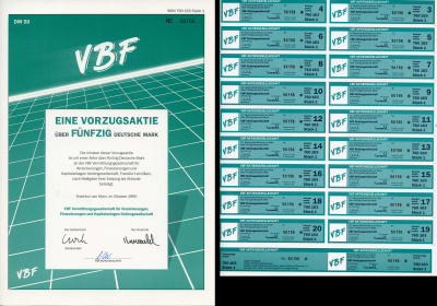 ФРГ 50 марок 1990 Посредническая компания VBF по страхованию, финансированию и инвестициям AG, акция   бумага   8803-135-1