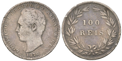 Португалия 100 реалов 1876 Луиш I (1861-1889) KM 510 серебро 4611-263