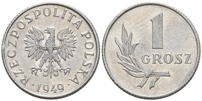 Польша 1 грош 1949 год тип KM 39 алюминий  UNC  4160-1252