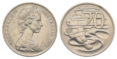 Австралия 20 центов 1977 Елизавета II (1952-2022), утконос KM 66 медно-никель UNC 4383-1045