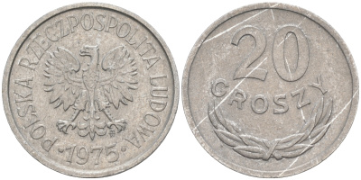 ПОЛЬША 20 ГРОШЕЙ 1975 MW KM A47 алюминий VF-XF 188-745