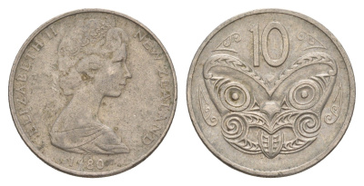 Новая Зеландия 10 центов 1980 KM 41.1 медно-никель 4179-923