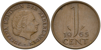 Нидерланды 1 цент 1965 Юлиана (1949-1980) KM 180 бронза    4598-242