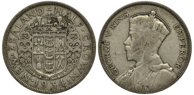 Новая Зеландия 1/2 кроны 1934 Георг V (1910-1936) KM 5 серебро 272-714
