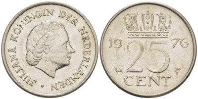 НИДЕРЛАНДЫ 25 ЦЕНТОВ 1976 ЮЛИАНА KM 183 никель 96-642