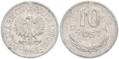 Польша 10 грошей 1966 MW KM AA47, Parchimowicz 206e алюминий 4549-841