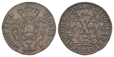 Португалия 10 реалов 1799 Мария I (1777-1816) KM 309 медь 4127-734