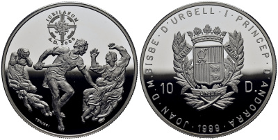 Андорра 10 динеров 1999 серия миллениум, убийство младенцев KM 157 серебро PROOF 11-152-14