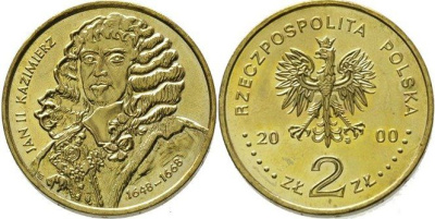 Польша 2 злотых 2000 MW, серия Польские короли, Ян II Казимир KM 398 нордик UNC 4676-121